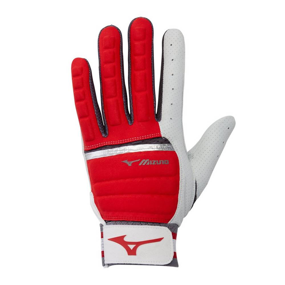 Panske Rukavice Mizuno B-130 Adult Baseball Batting Červené/Siva Vypredaj VWYS53791